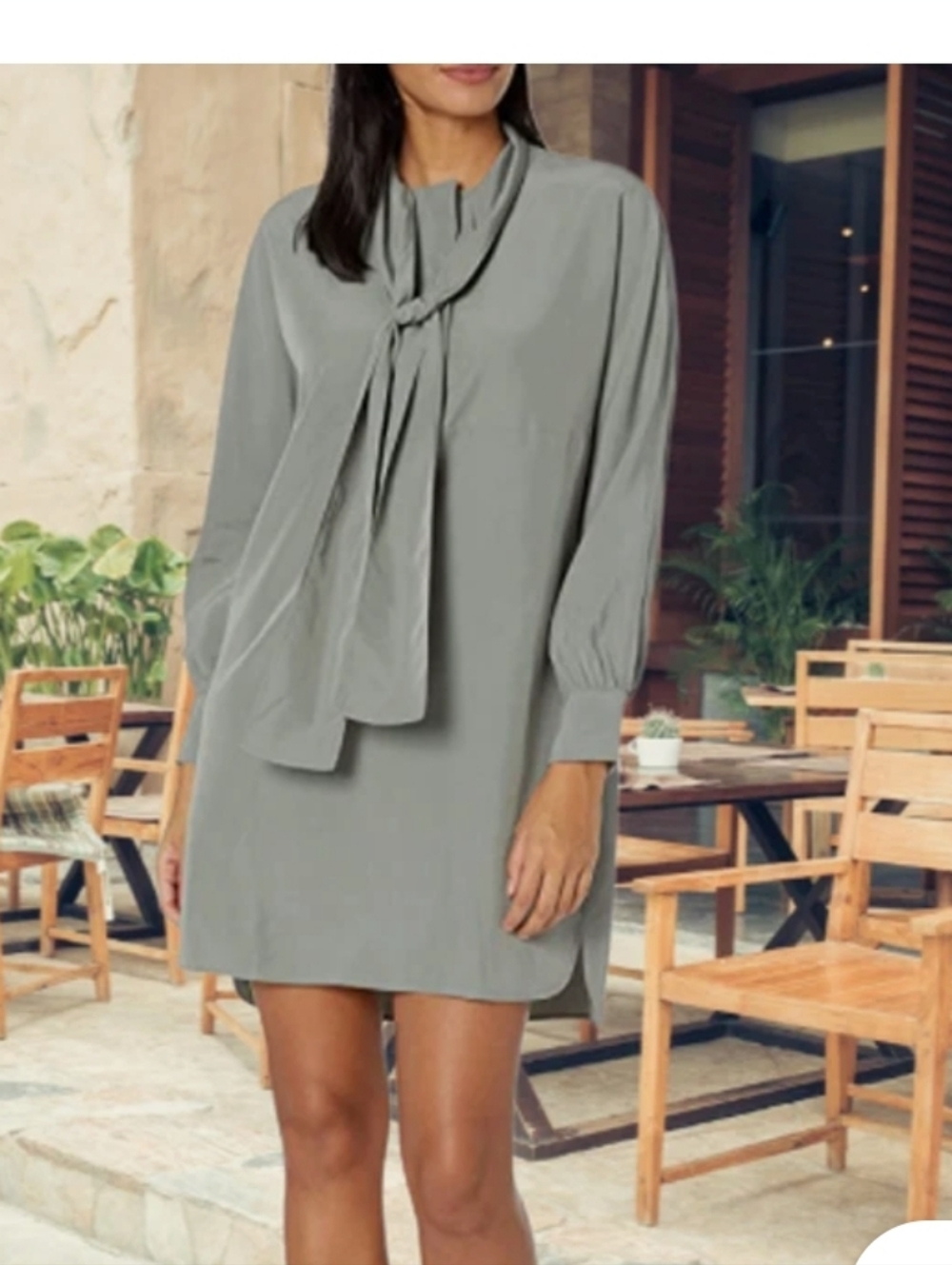 Club Monaco Olive Tie-Neck Dolman Sleeve Dress